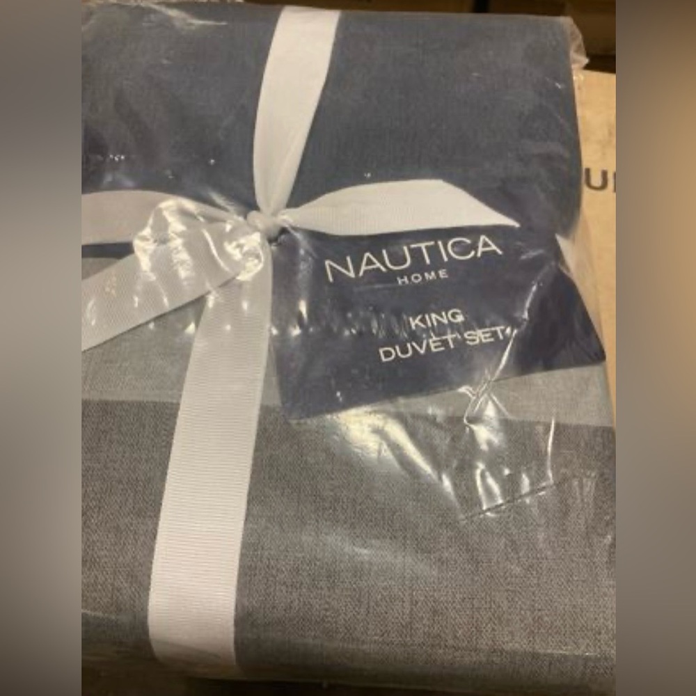 Nautica Rendon Cotton Grey Duvet Cover Set King New - Picture 5 of 6